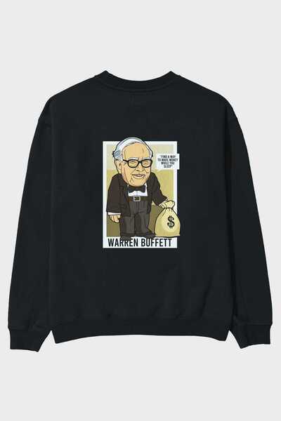 Ankhises Warren Buffet Up Carl Back Štampano Crna Oversize kroj Dukserica Muš...