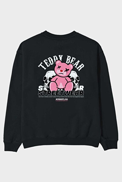 Ankhises Teddy Bear Streetwear 2 Leđa Štampano Crna Oversize kroj Dukserica M...