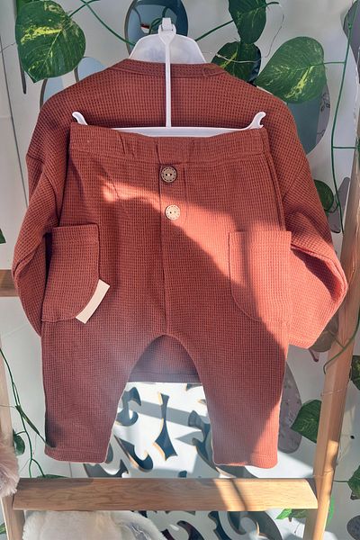 ADABEBEK Stylish Wooden Buttoned Embroidered Baby Boy Set