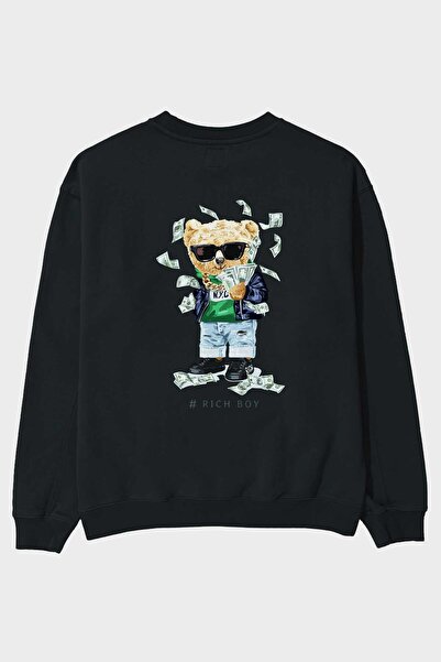 Ankhises Ursuleț de Pluș Băiat Bogat Imprimat Spatele Hanorac Oversize Negru ...