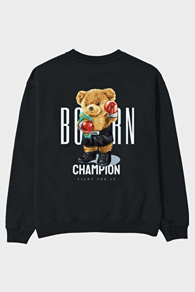 Ankhises Teddy Bear Champion Back Štampano Crna Oversize kroj Dukserica Muška...