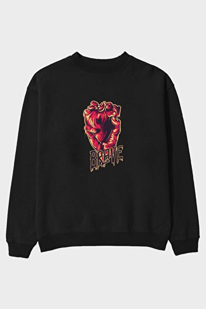 Ankhises Brave Streetwear Front Štampano Crna Oversize kroj Dukserica Muškarc...