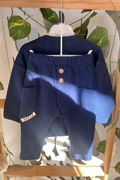 ADABEBEK Stylish Wooden Buttoned Embroidered Baby Boy Set