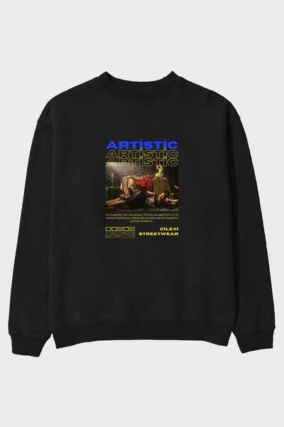 Ankhises Artistic Written Streetwear Μπροστινό εμπριμέ μαύρο φούτερ Oversize ...