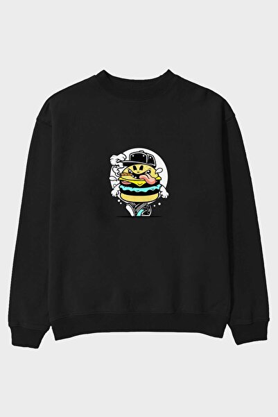Ankhises Burger Guy Front Štampano Crna Oversize kroj Dukserica Muškarci Žene...