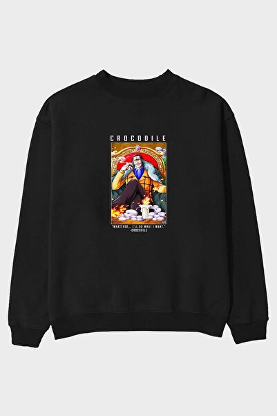 Ankhises Црна Oversize kroj дуксерица са крокодилским Štampano на предњој стр...