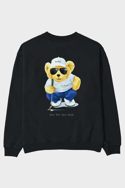 Ankhises Teddy Bear Golfer Back Štampano Crna Oversize kroj Dukserica Muškarc...