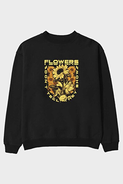 Ankhises Flowers Dont Tell Front Štampano Crna Oversize kroj Dukserica Muškar...