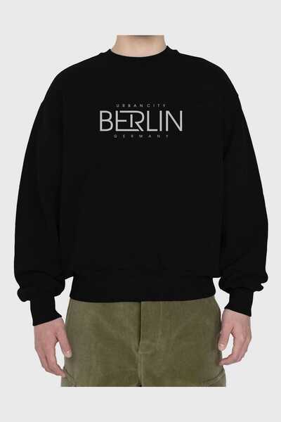 Ankhises Hanorac oversize negru cu imprimeu Berlin în față, bărbați, femei, cu gât crew