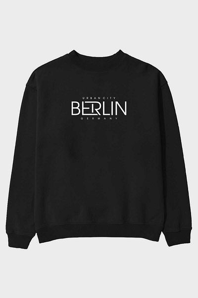 Ankhises Hanorac oversize negru cu imprimeu Berlin în față, bărbați, femei, cu gât crew
