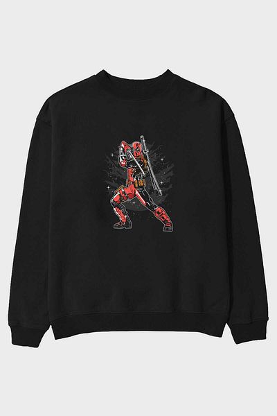 Ankhises Hanorac oversize negru cu imprimeu frontal Deadpool, bărbați, femei, cu gât crew