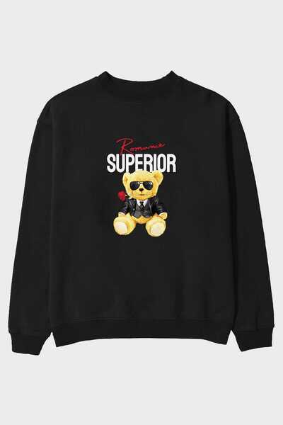 Ankhises Teddy Bear Romance Superior Front Štampano Crna Oversize kroj Dukser...