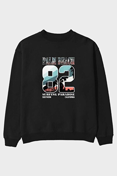 Ankhises Palm Beach 82 Front Štampano Crna Oversize kroj Dukserica Muškarci Ž...