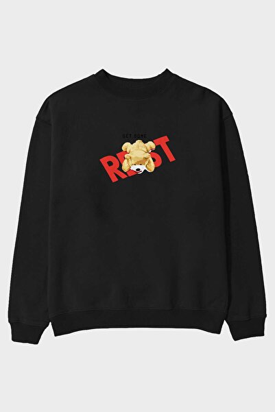 Ankhises Teddy Bear Rest Front Štampano Crna Oversize kroj Dukserica Muškarci...