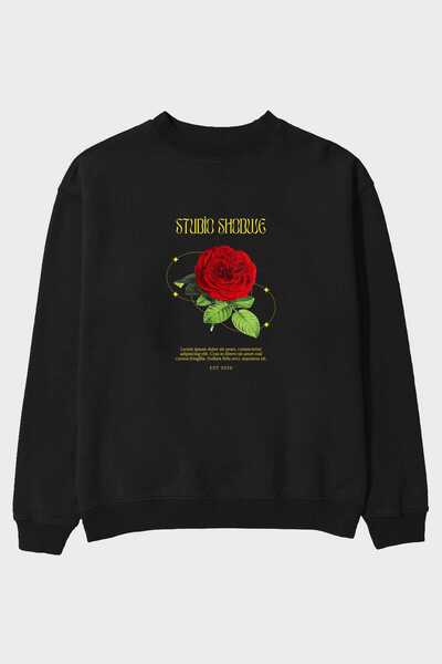 Ankhises Studio Shodwe Rose Front Štampano Crna Oversize kroj Dukserica Muška...