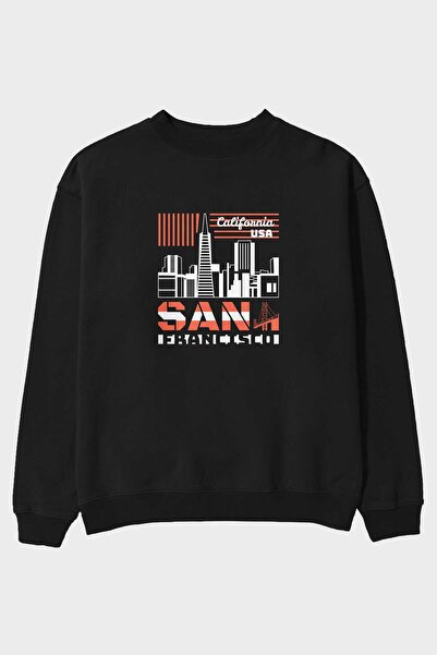 Ankhises San Francisco Front Štampano Crna Oversize kroj Dukserica Muškarci Ž...