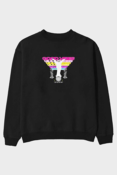 Ankhises Good Vibes Crew Neck Black Oversize Sweatshirt - Men Women