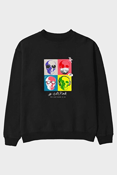 Ankhises Lets Rock Front Štampano Crna Oversize kroj Dukserica Muškarci Žene ...