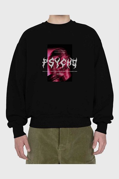 Ankhises Hanorac supradimensionat negru cu imprimeu în față Psycho Streetwear, bărbați, femei, cu gât crepus