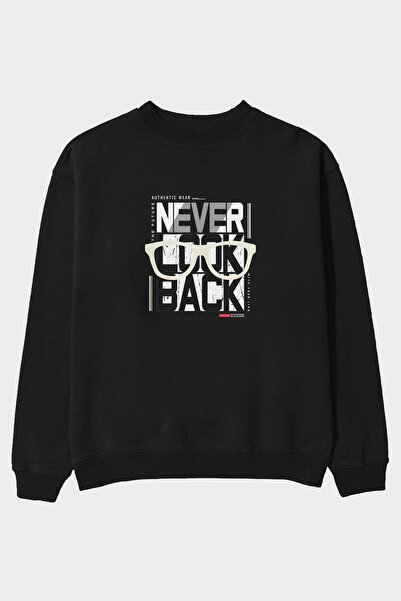 Ankhises Never Look Back Front Štampano Crna Oversize kroj Dukserica Muškarci...