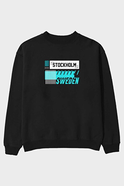 Ankhises Stockholm Front Štampano Crna Oversize kroj Dukserica Muškarci Žene ...