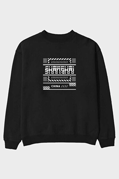 Ankhises Shanghai Front Štampano Crna Oversize kroj Dukserica Muškarci Žene o...
