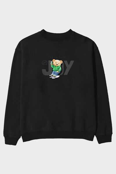 Ankhises Teddy Bear Joy Front Štampano Crna Oversize kroj Dukserica Muškarci ...