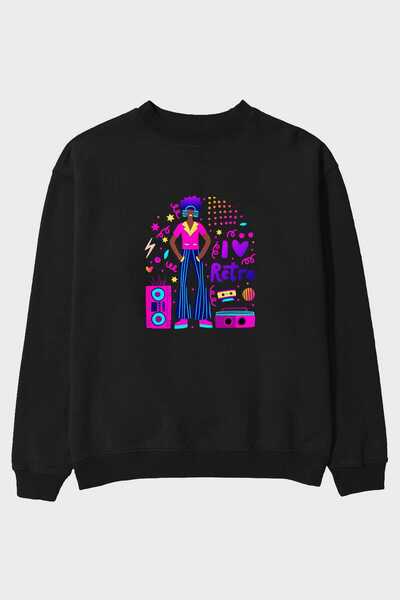 Ankhises Retro Boy Party Front Štampano Crna Oversize kroj Dukserica Muškarci...