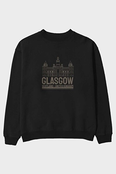 Ankhises Glasgow Front Štampano Crna Oversize kroj Dukserica Muškarci Žene ok...