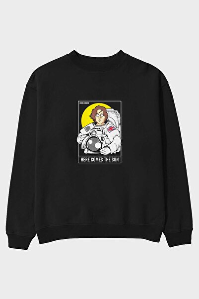 Ankhises Džon Lenon Astronaut Prednja Štampano Crna Oversize kroj Dukserica M...