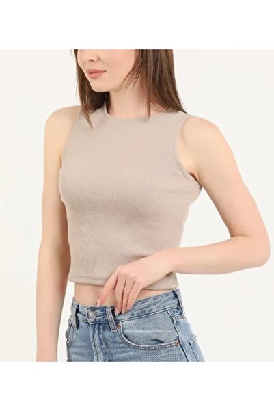 Pupa Women's Beige Halter Neck Corded Crop Blouse