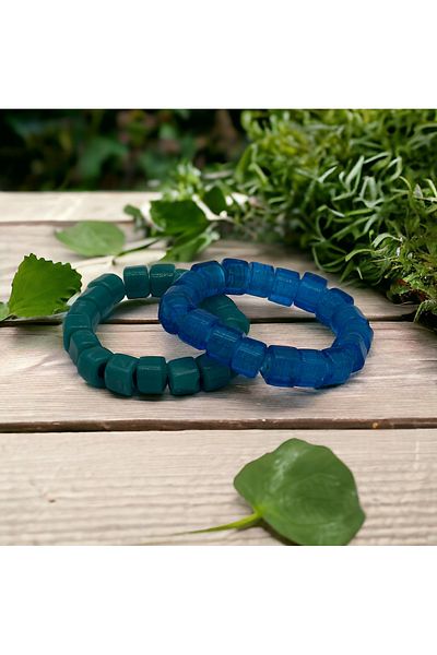 Hobimos Bodrum Square Glass Bead Bracelet 2 Pieces