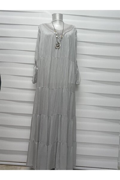 Bohem Stil Italyan Pullu Yaka Komple Ipek Şık Maksi Elbise