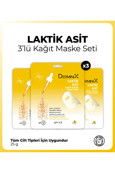 Derminix Laktik Asit Gözenek Sıkılaştırıcı Leke Karşıtı Yüz Kağıt Maskesi 3'lü