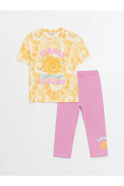 LC Waikiki LCW Kids Crew Neck Printed Short Sleeve Girls' T-Shirt and Leggings