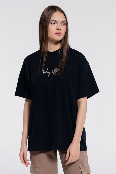 Friday Offset Tricou negru pentru femei Melaine, 100% bumbac, extra oversize, cu decolteu