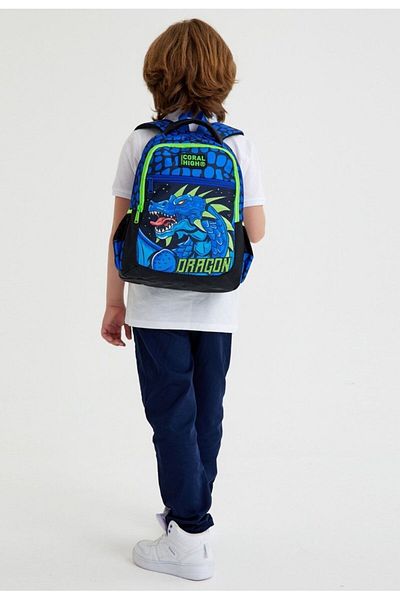 Coral High Set rucsac și pix pentru școala primară Blue Green Dragon