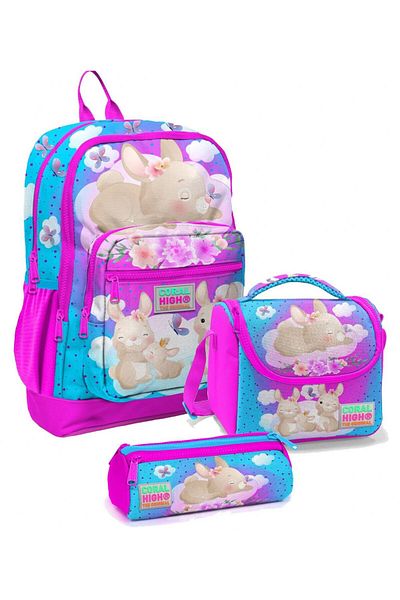 Coral High Primary School Bag Set Pink Blue Rabbit - Girl