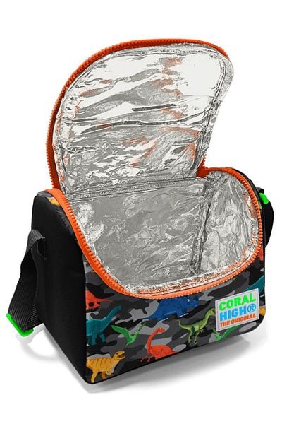Coral High Black Orange Green Dinosaur Printed Boy's Lunchbox