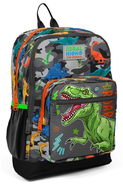 Coral High Rucsac pentru școală primară și zilnică cu dinozaur gri verde - băiat - cu priză USB