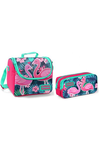 Yaygan Coral High Lunch Box and Pen Holder Set - Flamingo - Girl