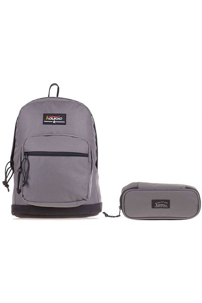 KAUKKO Set rucsac și suport pentru stilouri pentru școală, gri, cu trei compartimente (BĂRBAȚI)