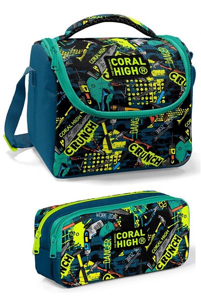 Coral High Set de cutie de prânz pentru băieți pentru instrumente de reparații verde petrol