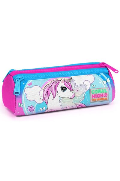 Coral High Blue Unicorn Printed Primary School Backpack and Pen Holder Set - Girl - with USB Socket
