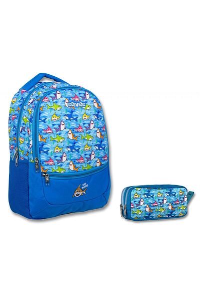 ÜMİT ÇANTA Set rucsac și suport stilou pentru școală primară Cennec Blue Fishes - Băiat