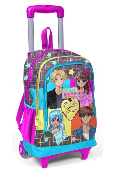 Coral High Anime Squeegee with Lighted Wheels School and Travel Bag Girl Gray