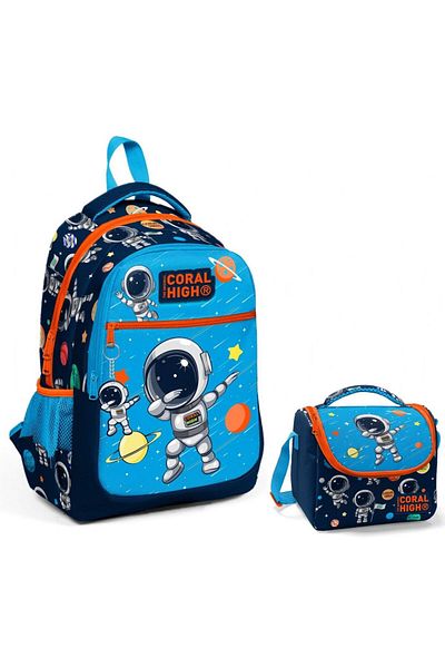 Coral High Set rucsac și geantă de prânz pentru școală primară astronaut albastru bleumarin - băiat