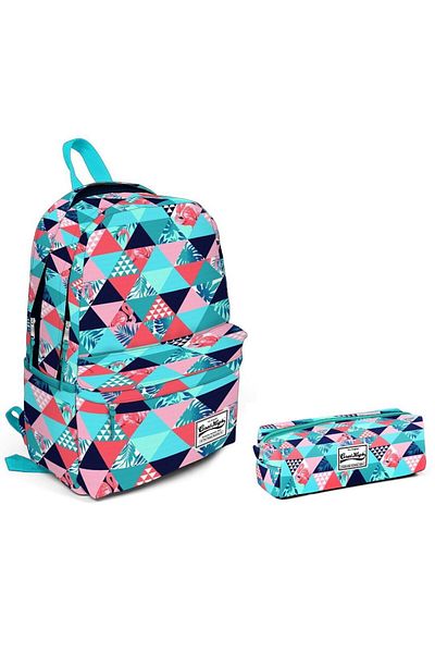 Yaygan Çanta Set de genți de școală pentru fete cu model Coral High Green Flamingo