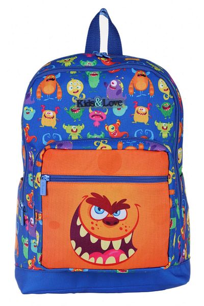 KAUKKO Rucsac pentru școală primară Kids&love Blue Cute Monsters - Băiat