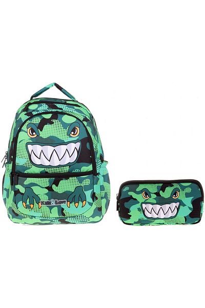 KAUKKO Set rucsac și suport stilou din dinozaur verde - băiat